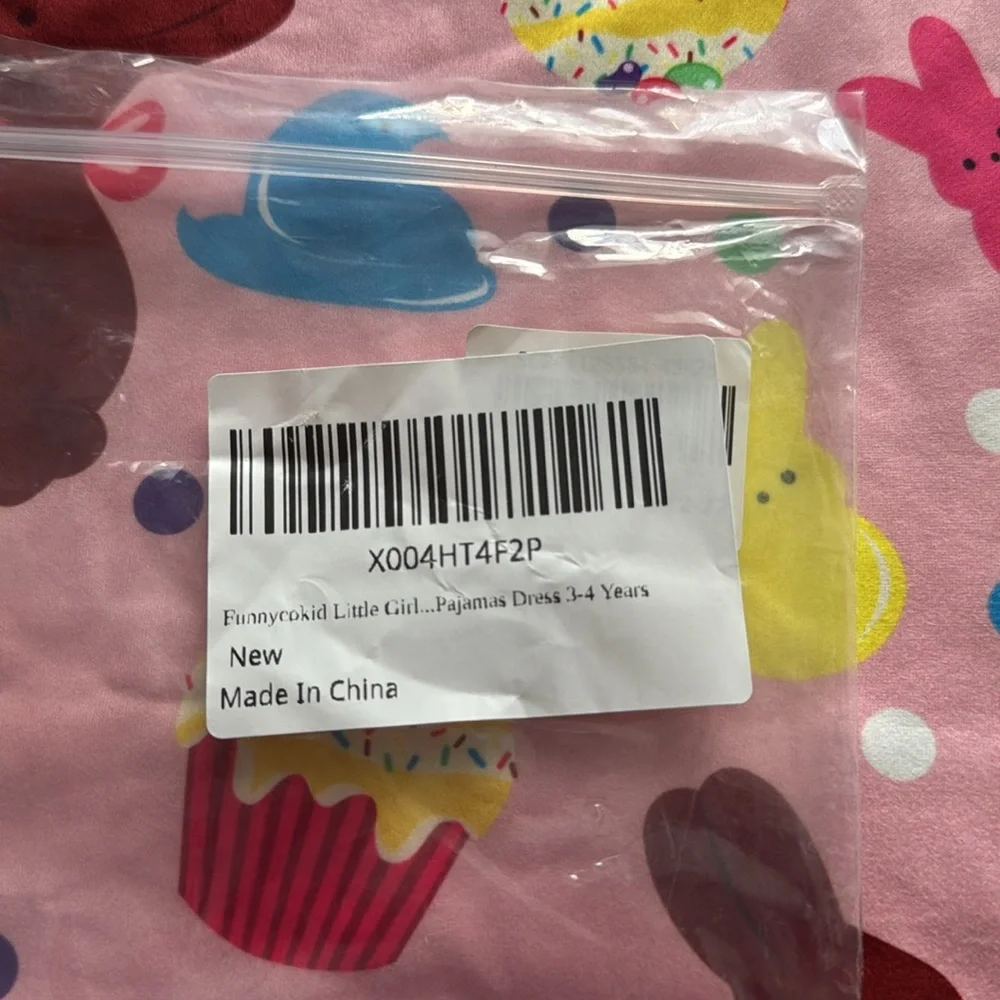 351 NIB FunnyCoKid Girl’s Easter Treats Pajama Dress - Size: XS (3-4Y)‎